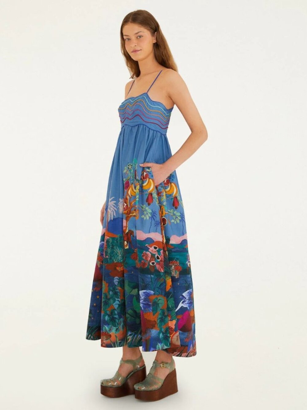 Farm Rio Multicolor Dream Landscape Organic Cotton Sleeveless Maxi Dress S NWT - Picture 2 of 9